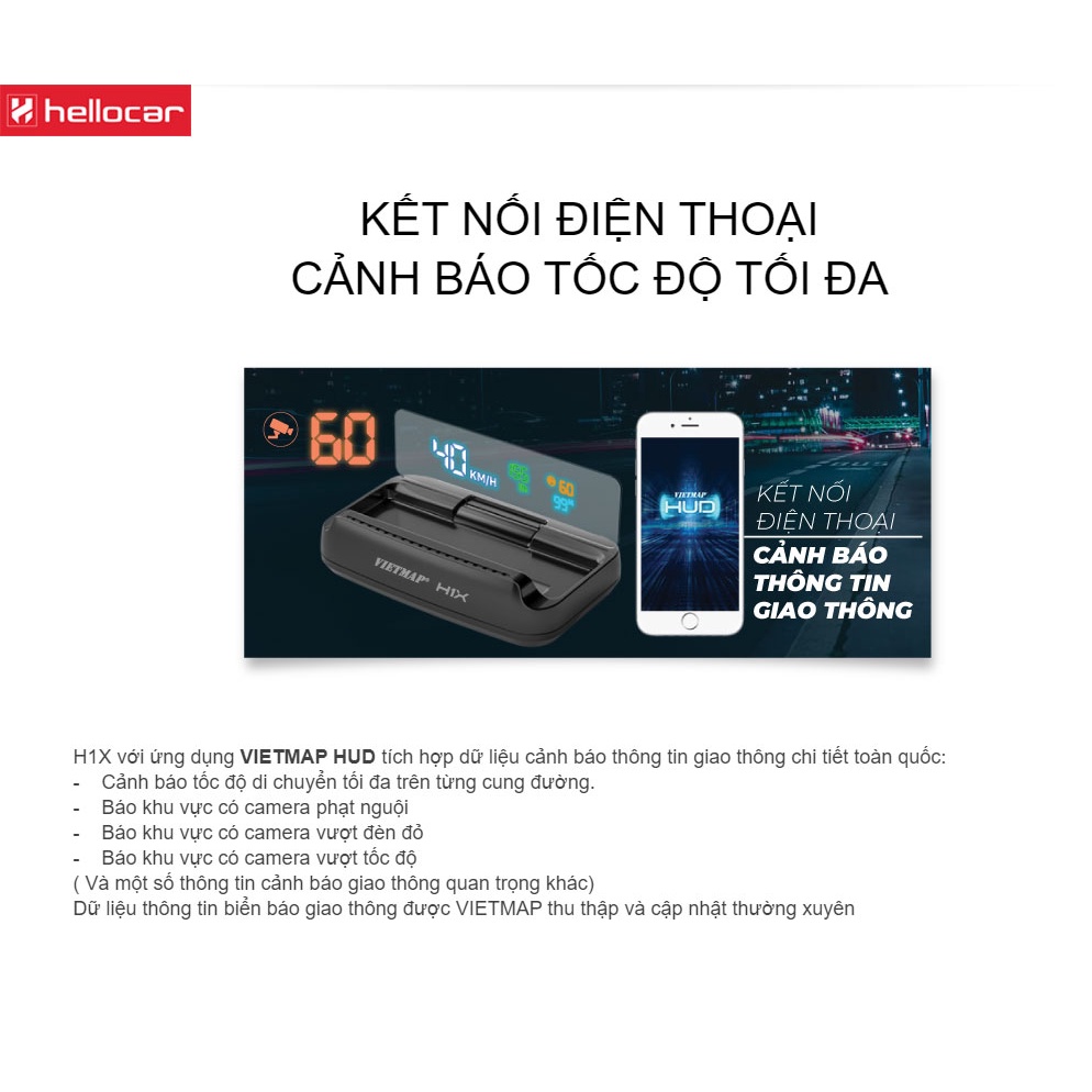VIETMAP HUD H1X - Màn Hình Hiển Thị Thông Tin Thông Minh- Phụ Kiện Ô tô