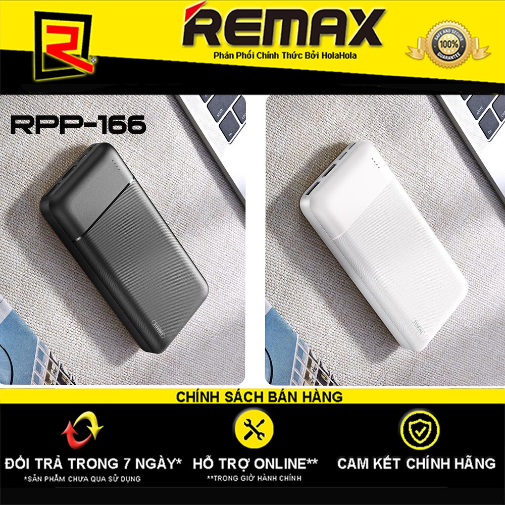 Pin Dự Phòng 20000mah Remax RPP-166 Lango Series Fast Charing 2.1A tích hợp 2 cổng USB (Đen,trắng)