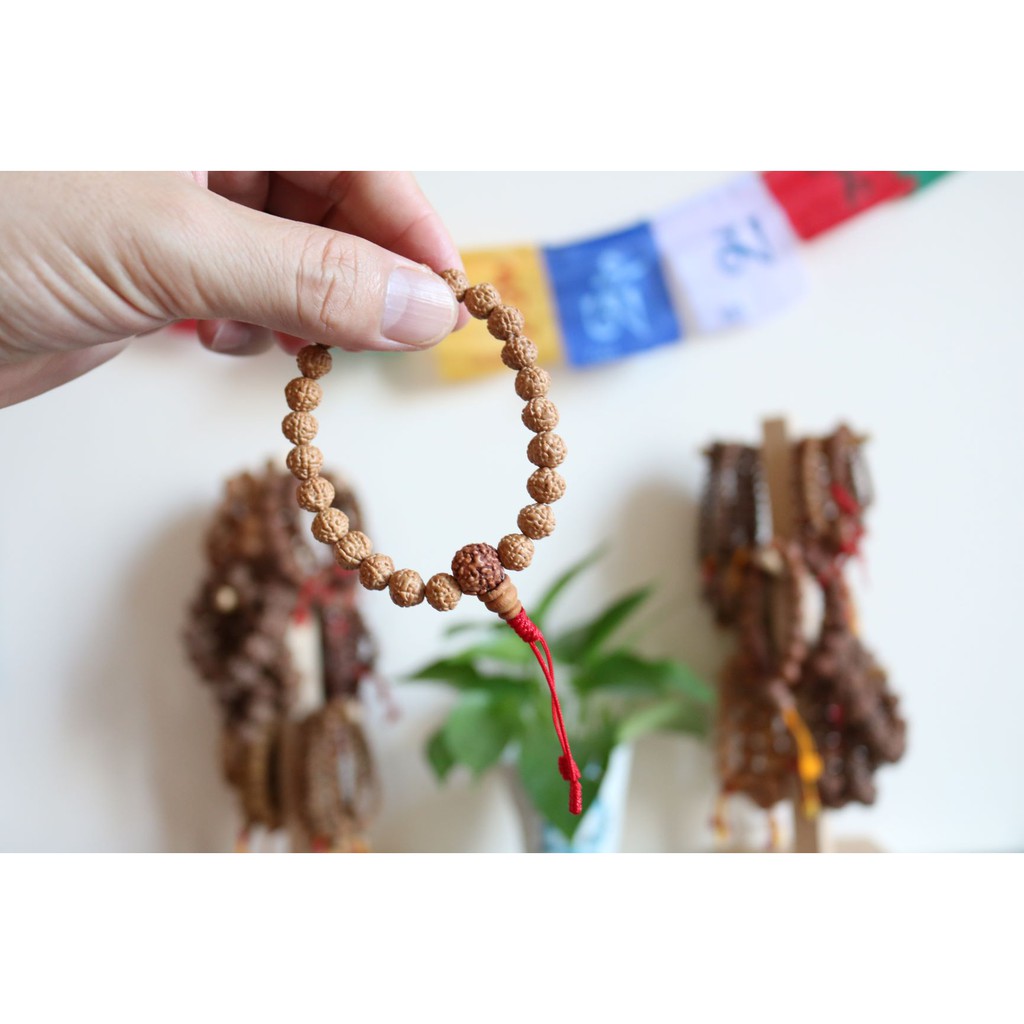 Vòng tay hạt bồ đề kim cang Nepal 8mm màu vàng gỗ tự nhiên - Nepali Handmade Natural Rudraksha Bead Bracelet