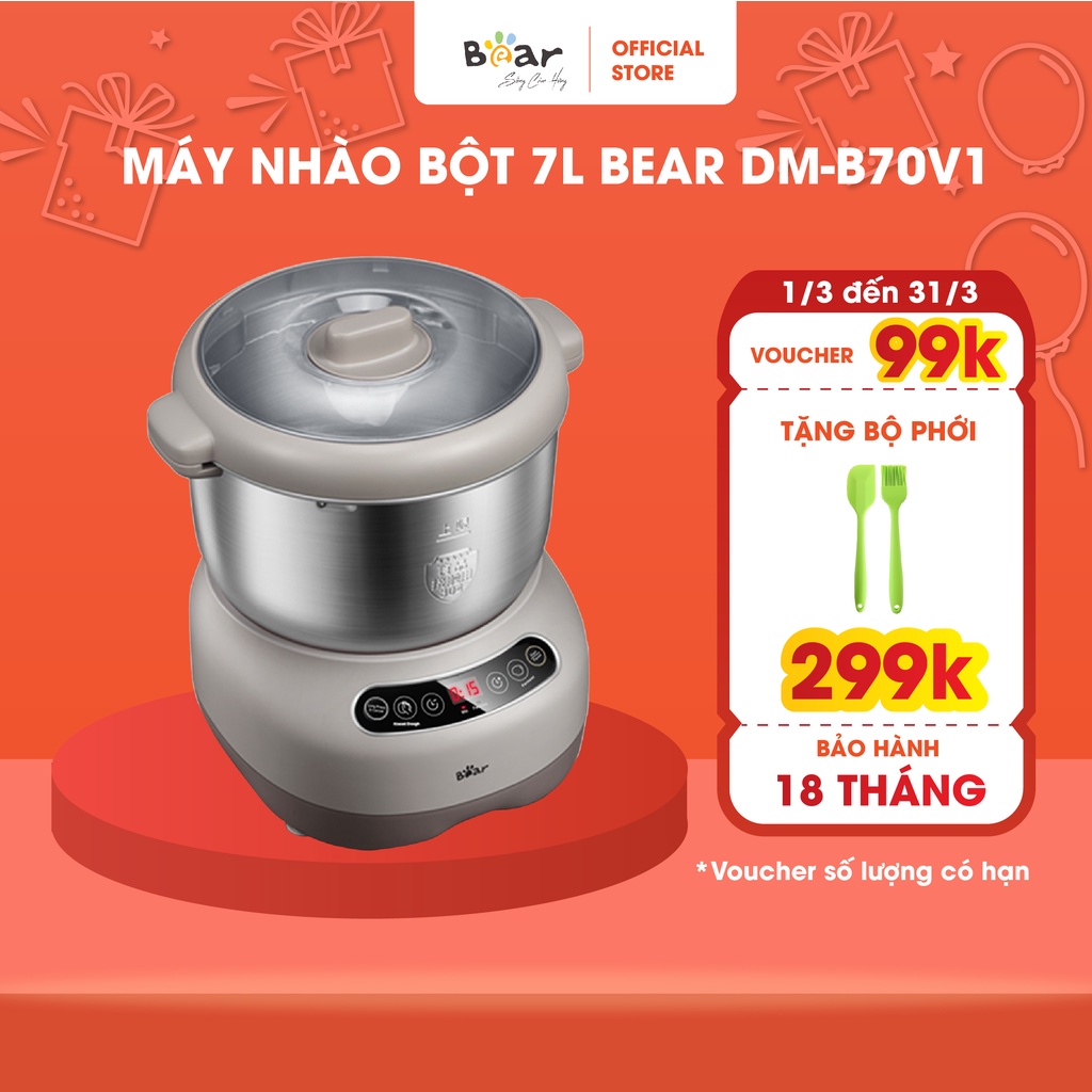 Máy Nhào Bột Bear 7L Đa Năng Ủ Bột, Trộn Bột, Nhồi Bột Nhanh Công Suất Lớn Bảo Hành Chính Hãng 18 Tháng - DM-B70V1