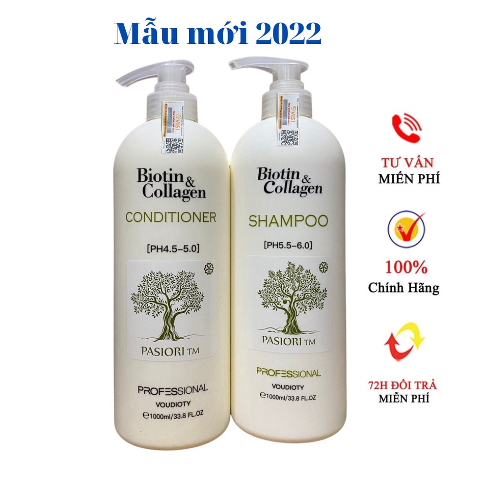 Cặp Gội Xả Biotin Collagen Trắng 1000ml x2 | Giảm Rụng Tóc, Phục Hồi Tóc Khô Xơ