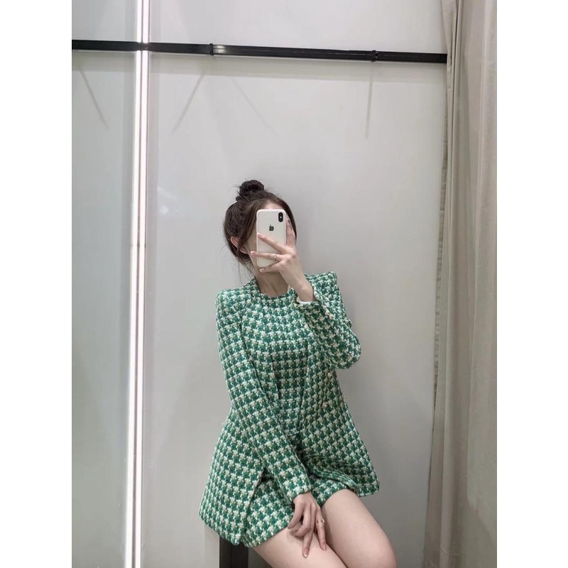 Bộ vest và đầm Zara dạ tweed siêu sang đẹp BD2KCG88N10