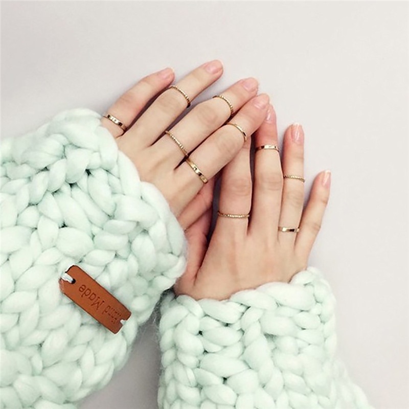 Bộ 10 Nhẫn Mở Màu Sắc Thanh Lịch Lãng Mạn Cho Nữ