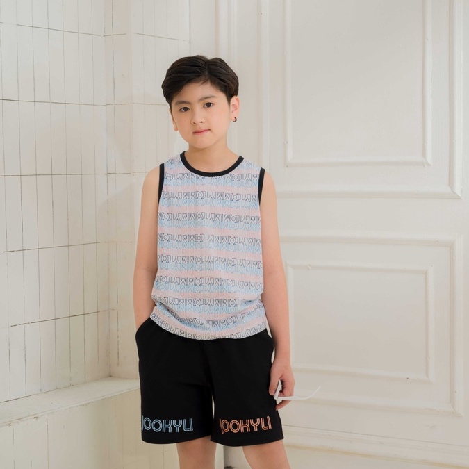 Đồ bộ bé trai thiết kế Jookyli áo ba lỗ, quần đùi chất cotton cao cấp Summer 95B0553