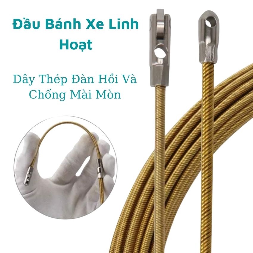 Dây mồi luồn dây điện-dây đầu có bánh xe-thép hợp kim chống gỉ- dây 4mm-Tặng kèm 2 dây thít dây điện