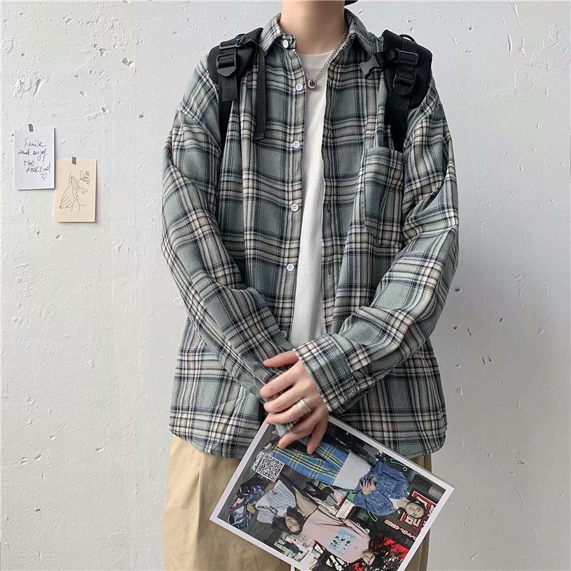 Áo sơ mi tay dài họa tiết sọc ca rô size M-3XL phong cách Hàn Quốc thời trang dành cho nam