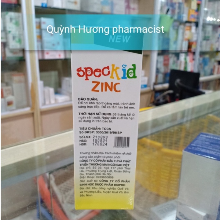 SPECKID ZINC hộp 20 ống bổ sung kẽm hỗ trợ nâng cao sức đề kháng cho bé