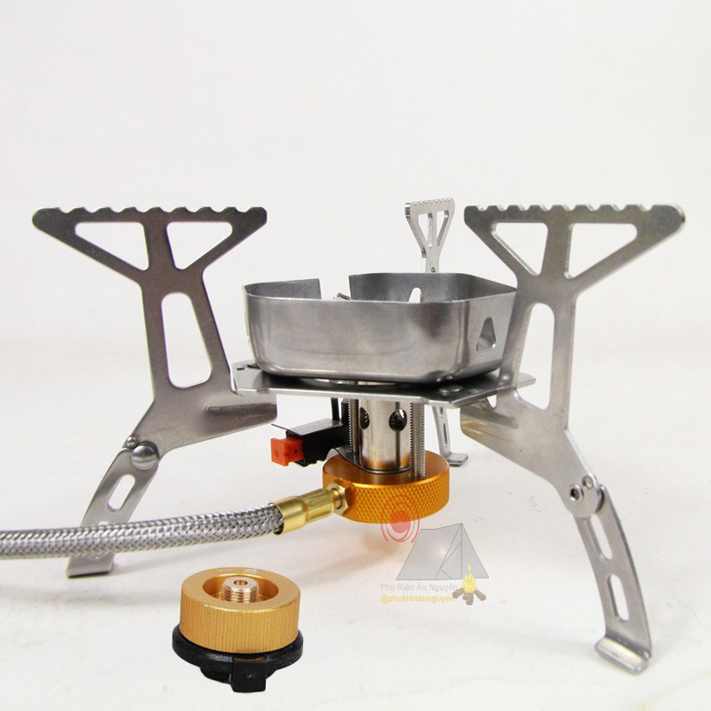 Bếp Ga Mini Xếp Gọn Dây Ga Dài + Đầu Chuyển Bình Ga Mini (Bạc)