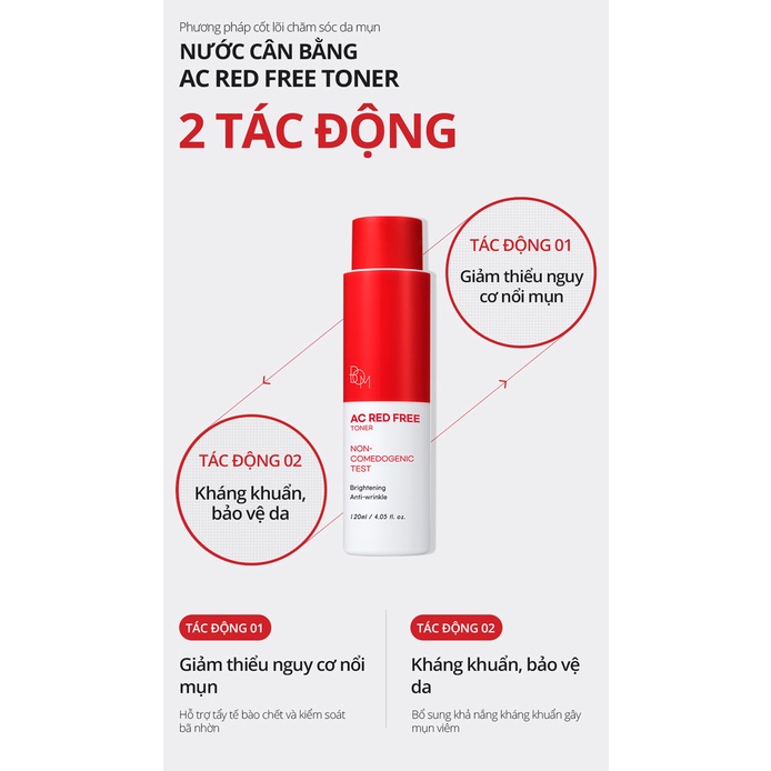 BOM nước cân bằng sáng da ngừa mụn AC Red Free Toner 120ml