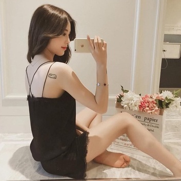 Bộ đồ ngủ nữ viền ren 2 dây chéo lưng sexy, pijama lụa mặc nhà mùa đông, iBra's store AM5 | WebRaoVat - webraovat.net.vn