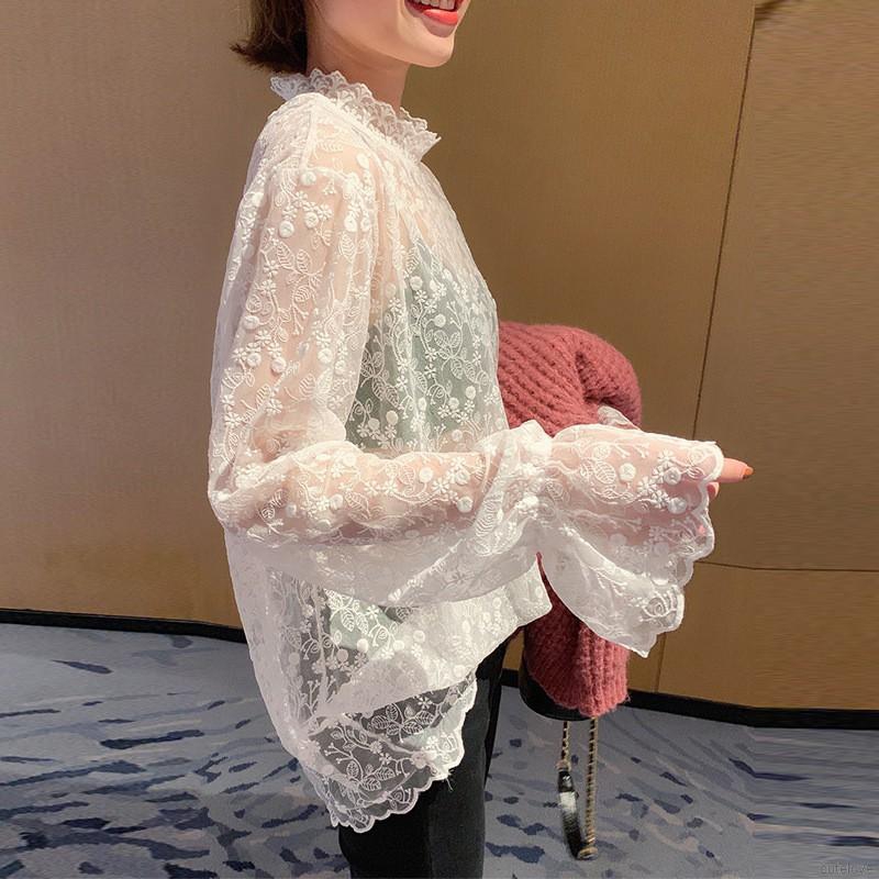 Áo kiểu tay dài phối ren thiết kế tinh tế thời trang cho nữ | BigBuy360 - bigbuy360.vn