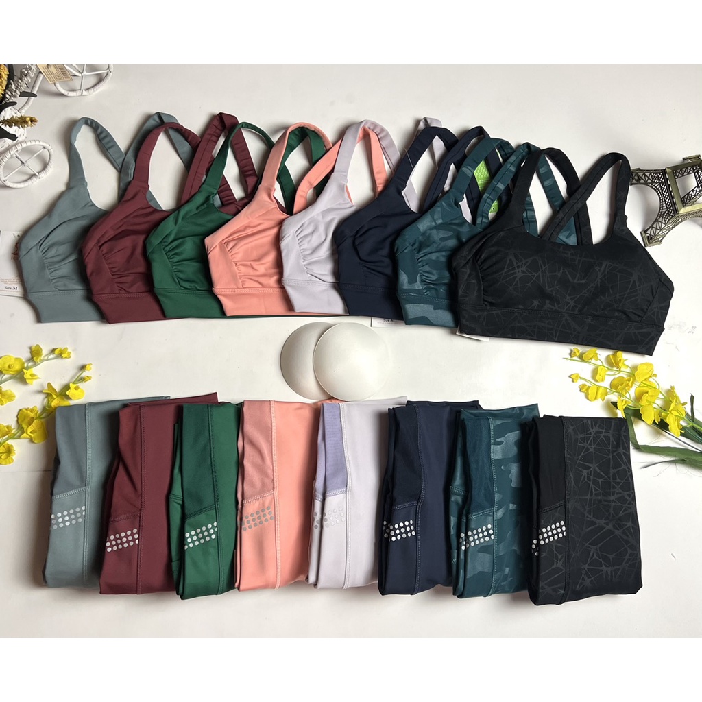 Đồ tập thể thao gym yoga nữ, set bộ áo bra kèm mút quần dài cao cấp Bin Sport BD163