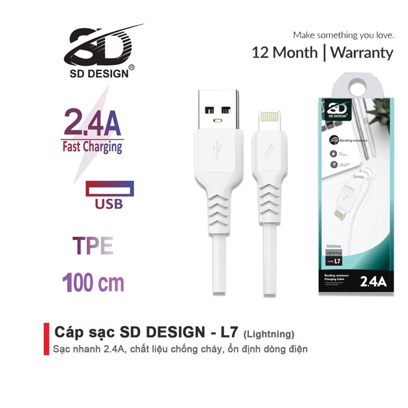 Cáp Sạc IPsạc L7 SD DESIGN sạc ổn định dùng cho IP,tablet táo