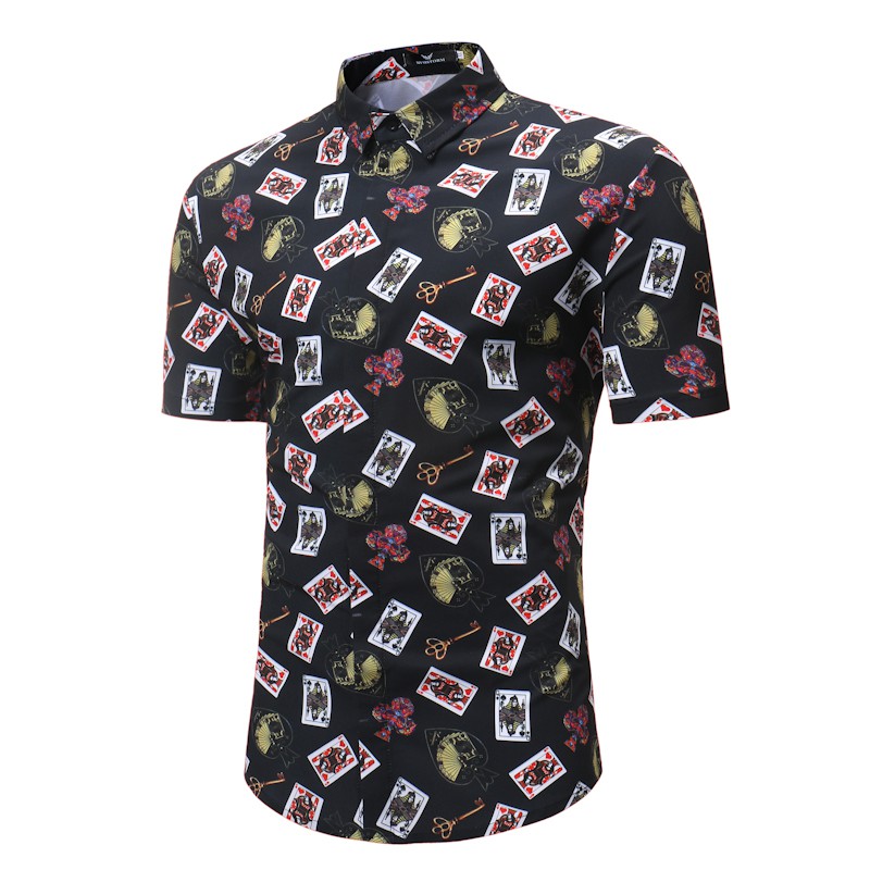 Áo Sơ Mi Tay Ngắn Họa Tiết Lá Bài Poker In Hoa Thời Trang Mùa Hè Cho Nam Size M-3Xl