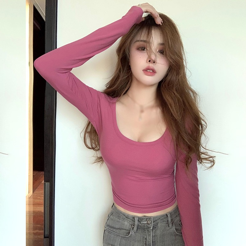 Áo Thun Nữ Dài Tay Cổ Chữ U Màu Sắc Thời Trang