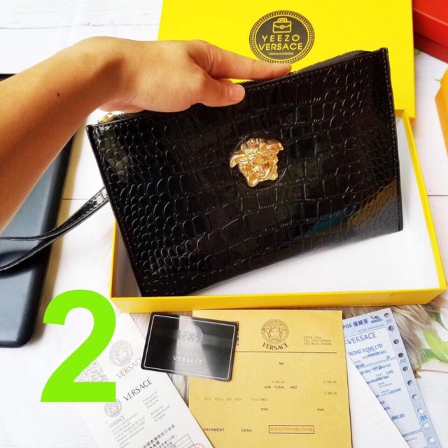 HOT- [Ảnh thật] Clutch Ví cầm tay nam nữ kẹp nách Versace bản to Unisex Full hộp - Bee Shop