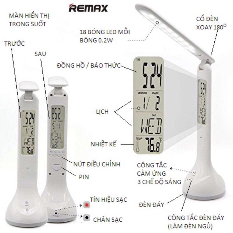 Đèn Led để bàn chống cận 3 chế độ đèn chính hãng Remax E185