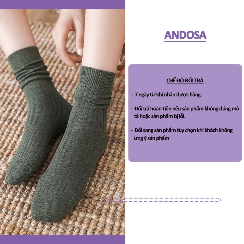 Tất vớ cổ cao trơn nam nữ vintage cotton dày đẹp phong cách Hàn Quốc ANDOSA T06