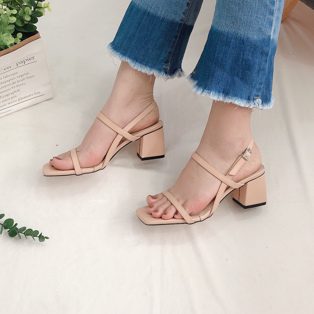 GIÀY SANDAL NỮ QUAI NGANG GÓT XÉO 7 CM THỜI TRANG