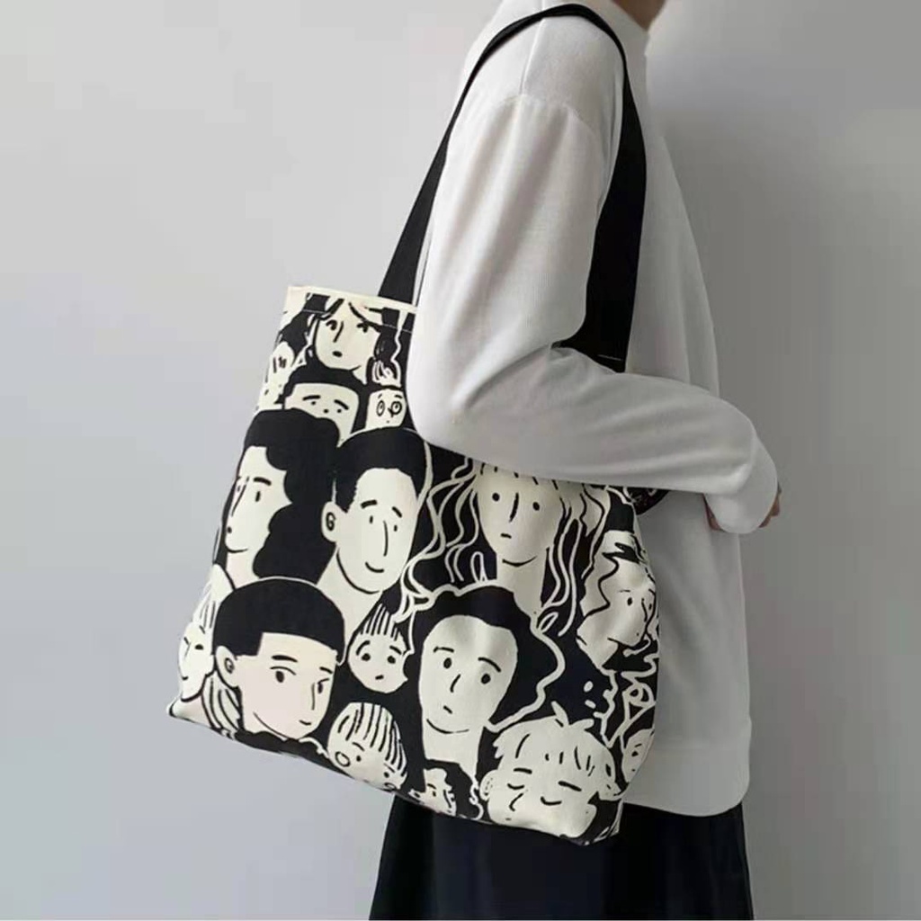 Túi tote đeo vai vải canvas họa tiết hoạt hình dễ thương