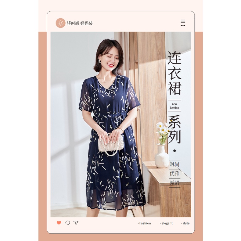 Đầm chiffon In Họa Tiết Thời Trang Mùa Hè Mới Cho Phụ Nữ Trung Niên 40 Tuổi 50