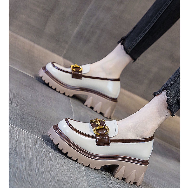 Giày Da Đế Dày Phong Cách Retro Thời Trang Cho Nữ