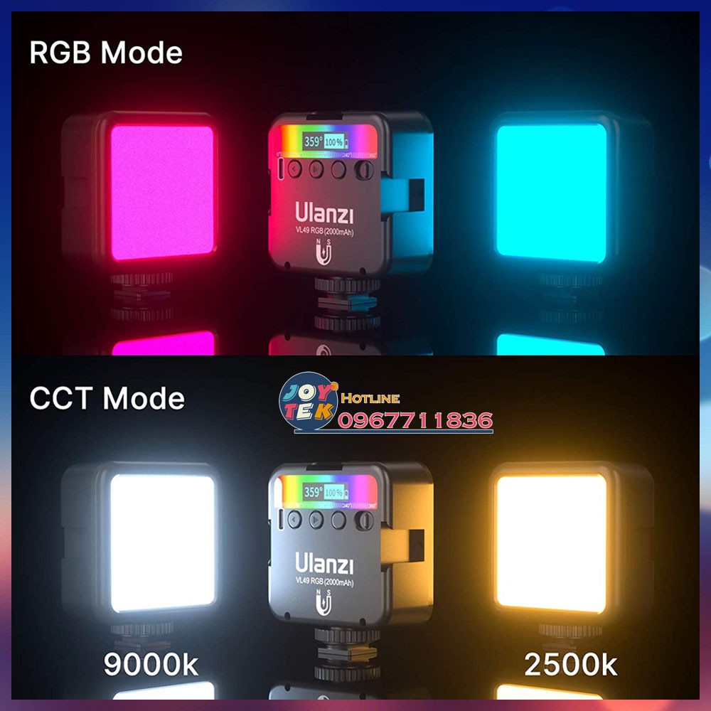 Đèn led  Ulanzi VL49 RGB - đèn trợ sáng cho điện thoại máy ảnh máy quay làm youtube vlog livetream