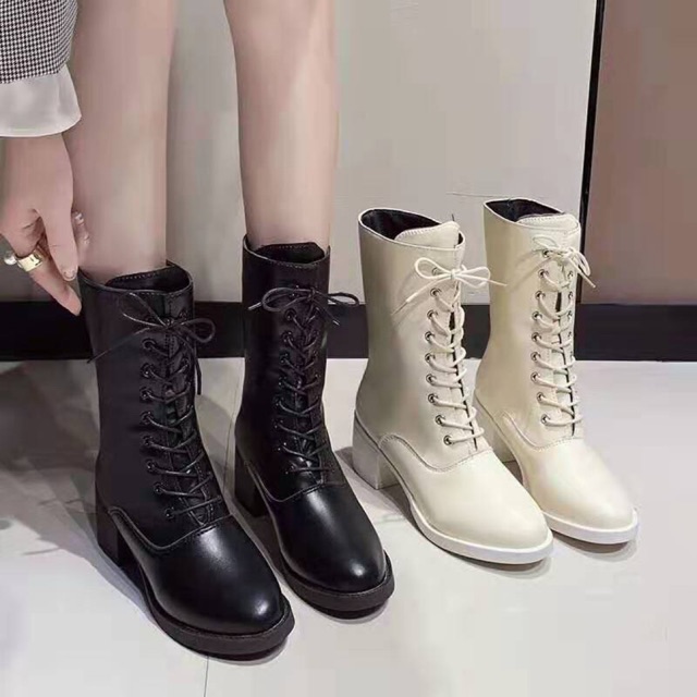 Bốt lửng da bóng đan dây