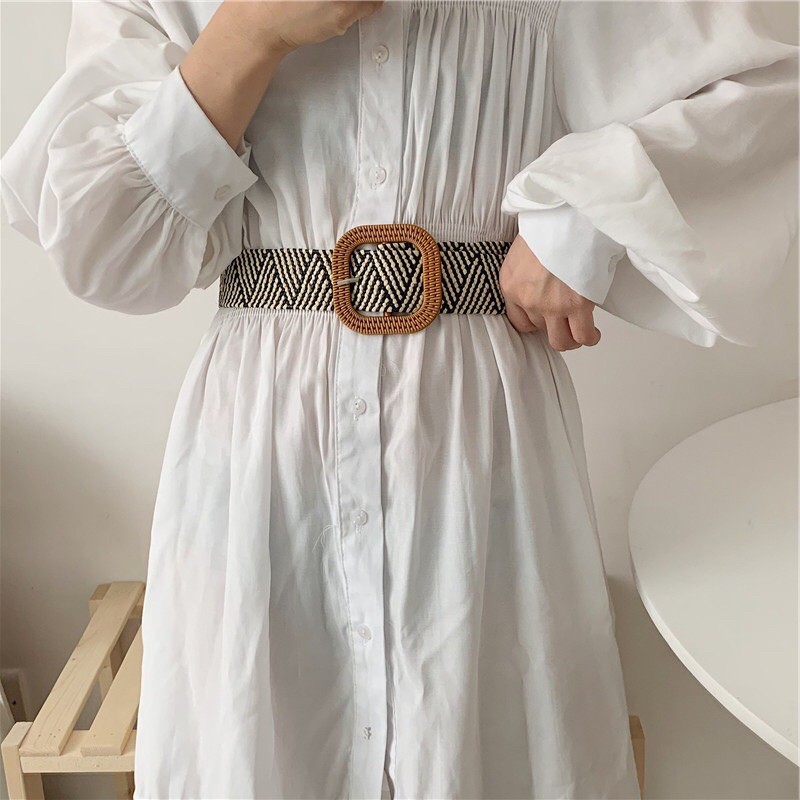 [Mã FAMAYFA2 giảm 10K đơn 50K] Dây thắt lưng nữ mặt gỗ, Đai váy mặt gỗ belt thắt eo váy đầm sang chảnh