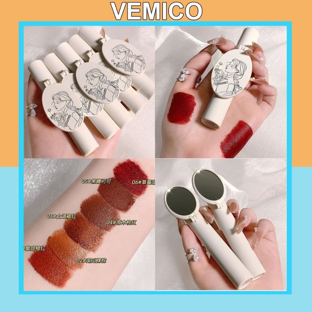 Son kem lì maffick có dưỡng mềm môi Vemico lâu trôi kèm gương cao cấp xinh xắn SS15 | BigBuy360 - bigbuy360.vn