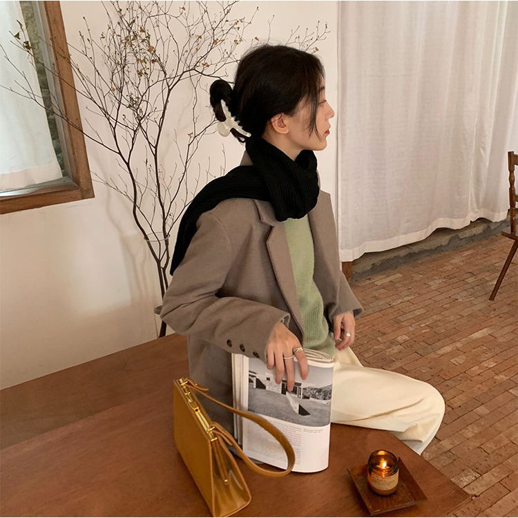CÓ SẴN Khăn choàng cổ Len đan nữ Giữ ấm Thu Đông Màu trơn Ulzzang Hàn Quốc Kiểu dáng đơn giản GIẢM GIÁ