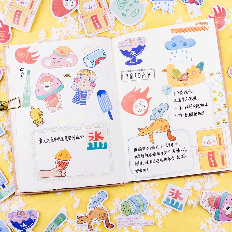 Set 60 sticker in họa tiết chủ đề mùa hè dễ thương dùng trang trí nhật ký/sổ tay