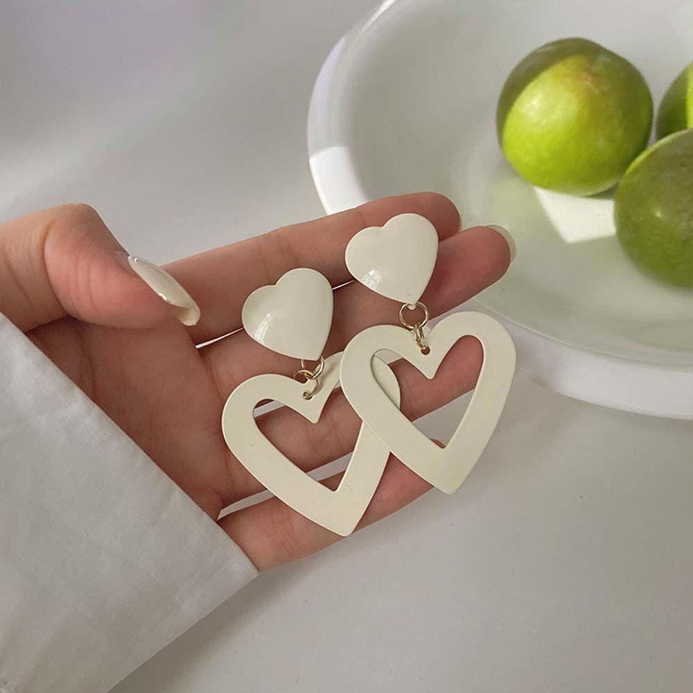 Bông Tai Dáng Dài Hình Trái Tim Phong Cách Retro Thanh Lịch Cho Nữ