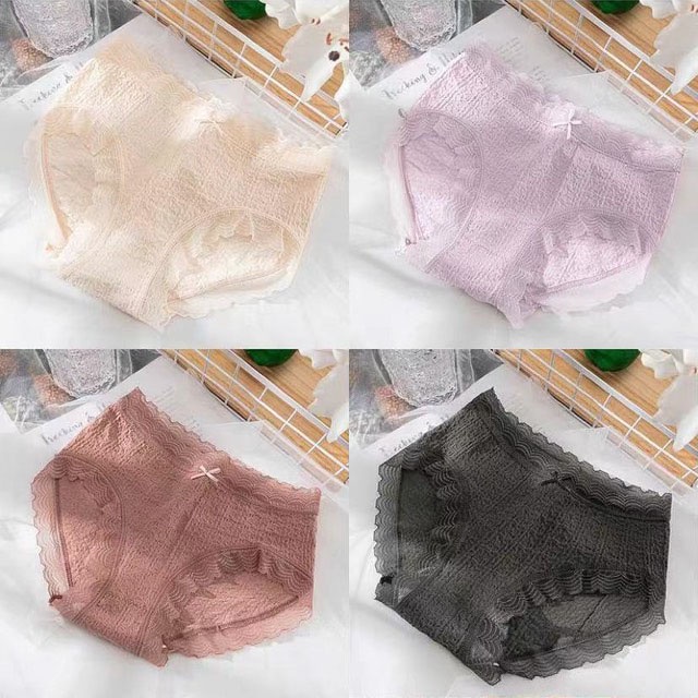 [083] Set 4 Quần Lót Nữ Cotton Cao Cấp Viền Ren Đính Nơ - Đồ Lót Quần Chíp Nữ Thông Hơi Kháng Khuẩn FreeSize Dưới 62kg