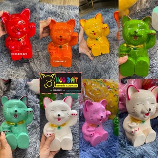 Ống tiết kiệm tiền dáng mèo hút tài lộc ôm thỏi vàng may mắn 25cm (8 màu)