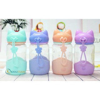 BÌNH NƯỚC THỦY TINH NẮP CON HEO 300ML