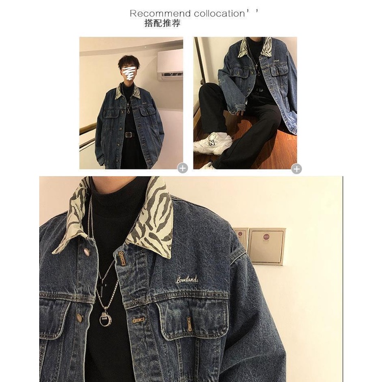 [F &amp; X &amp; X] Áo Khoác Denim Dáng Rộng Thêu Họa Tiết Ngựa Vằn Phong Cách Đường Phố Xuân Thu Dành Cho Nam
