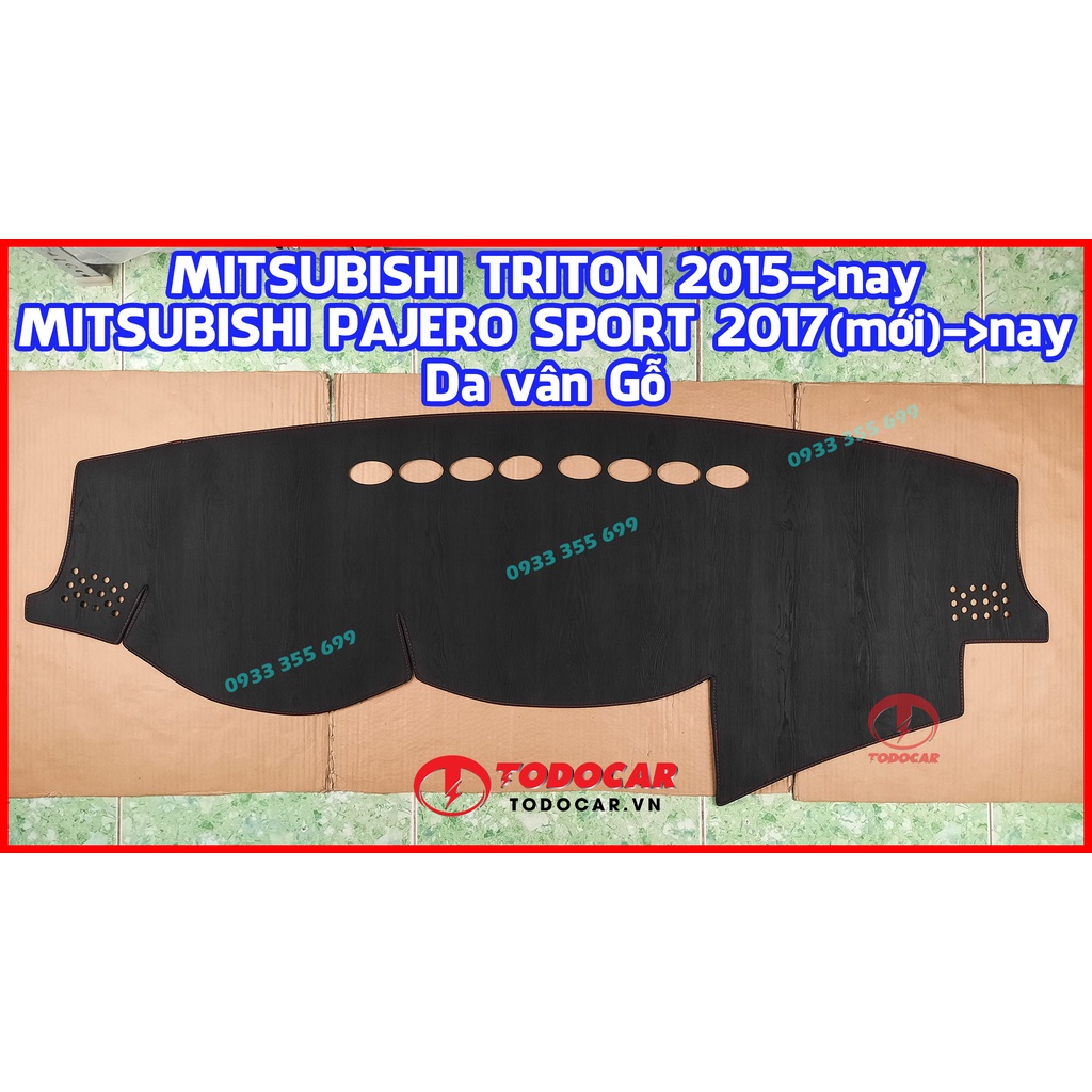 Thảm Taplo MITSUBISHI PAJERO SPORT bằng Nhung lông Cừu hoặc Da vân Carbon, Da vân Gỗ