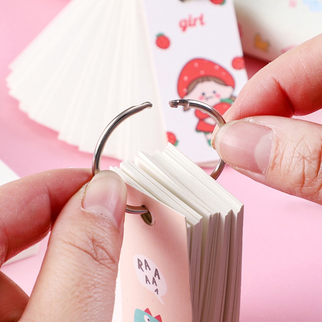Flashcard học từ vựng tiếng Anh Bộ thẻ nhớ hoạt hình dễ thương 80 trang Thẻ học tập Memo Pads