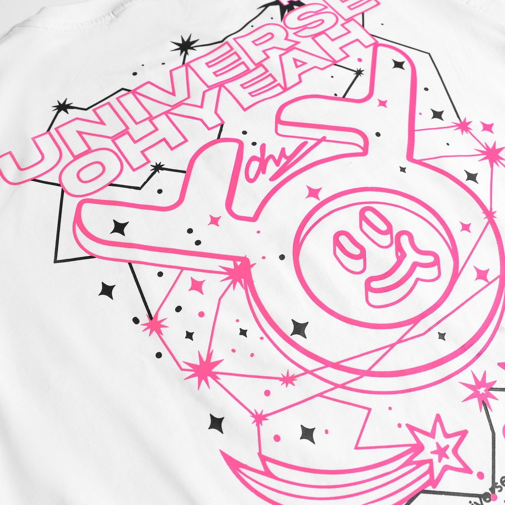 Áo thun tay lỡ OHYEAH phông Unisex nam nữ Premium Cotton oversize form rộng UNIVERSE - Trắng