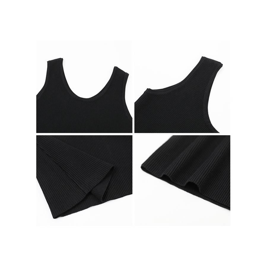 Đầm dệt kim mảnh vừa vặn cổ chữ U không tay có túi bên hông dành cho nữ