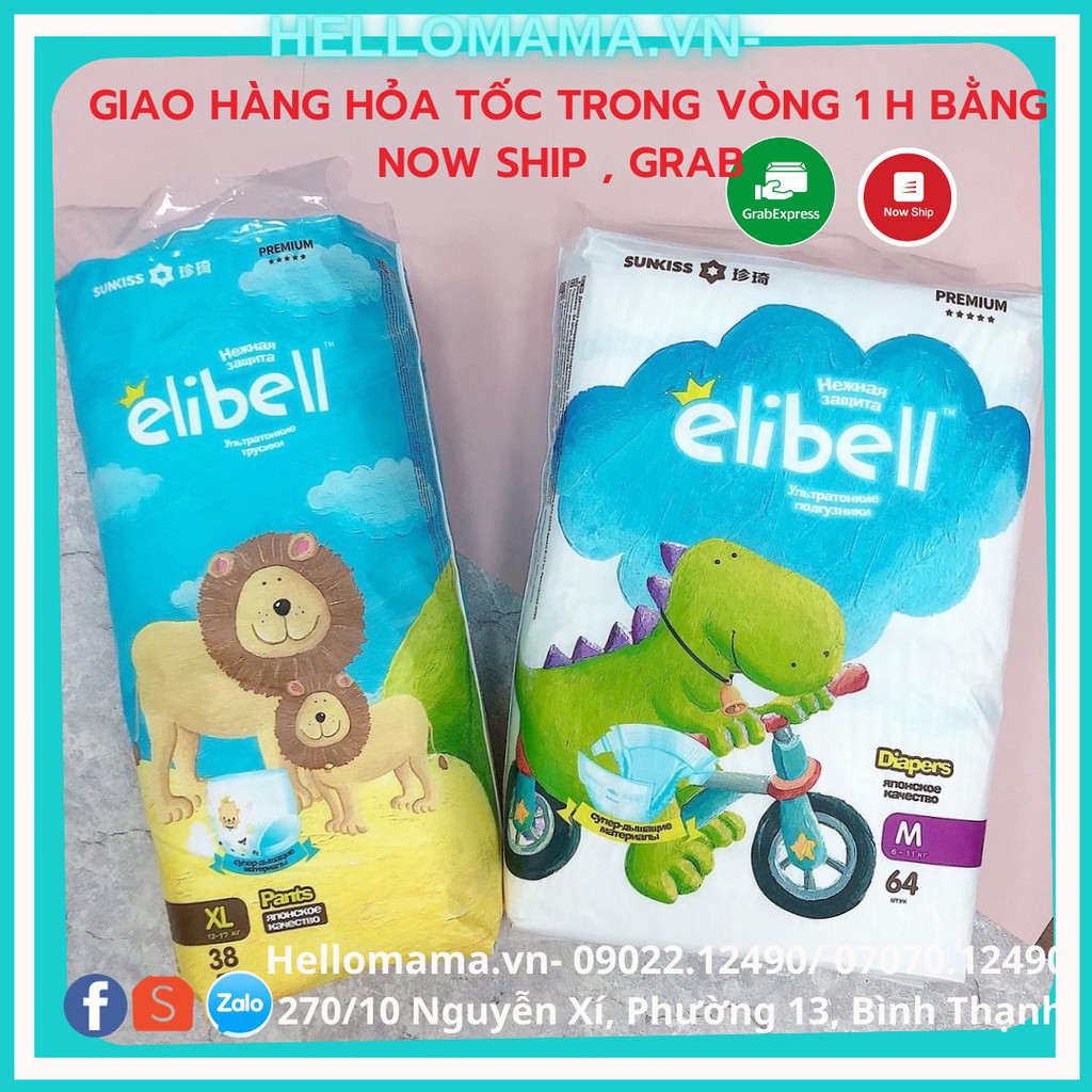 Bỉm/Tã quần ELIBELL nội địa NGA CAO CẤP 7 miếng dùng thử tã Dán/Quần đủ size S76/M64/L54/XL44/L44/XL38