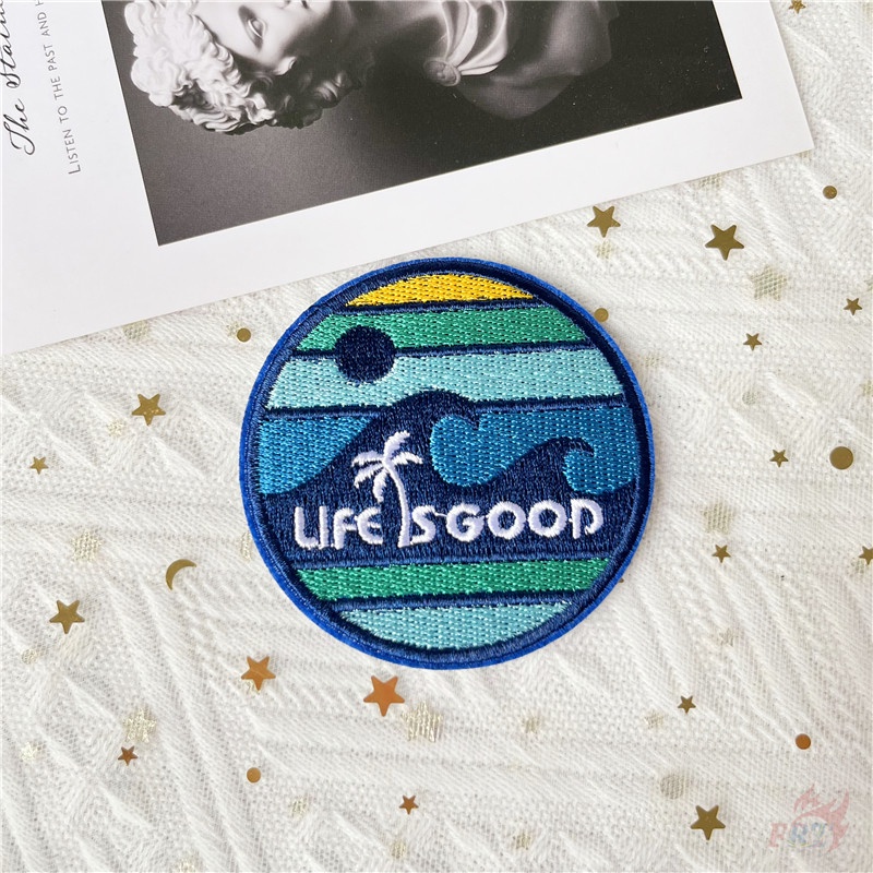 ♥ Sticker Ủi Thêu Chữ Life Is Good - Enjoy The Scene ♥ 1 Huy Hiệu Ủi Thêu Hình Hoàng Hôn 9 Kiểu