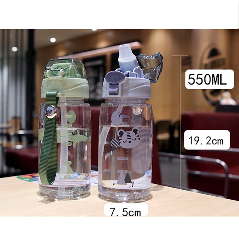 Bình Nước 550Ml Bằng Nhựa Chịu Nhiệt Chống Rơi Kèm Ống Hút Hình Mèo Hoạt Hình Dễ Thương Cho Bé