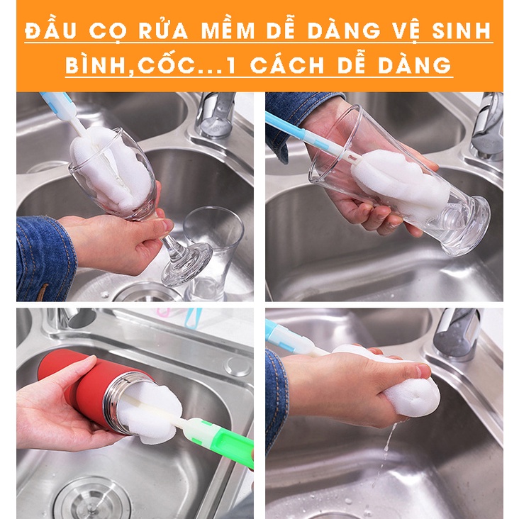 Cây Cọ Rửa Cốc Ly, Rửa Bình Sữa Đa Năng Tiện Lợi Đầu Mút Trắng - Có Thể Gấp Gọn