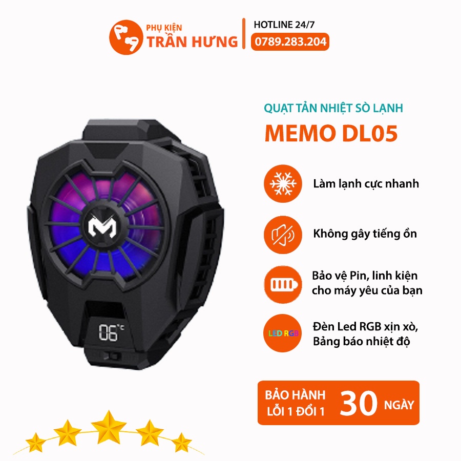 MEMO DL05 | Quạt tản nhiệt sò lạnh Memo DL05 cho điện thoại, trang bị màn hình LED hiển thị nhiệt độ, LED RGB