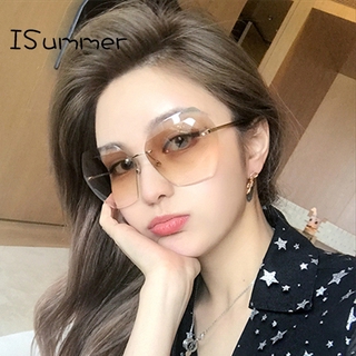 ISummer Fashion Polygon-cut Rimless Rimless Sunglasses Women Personality Gradient Big Irregular Glasses
