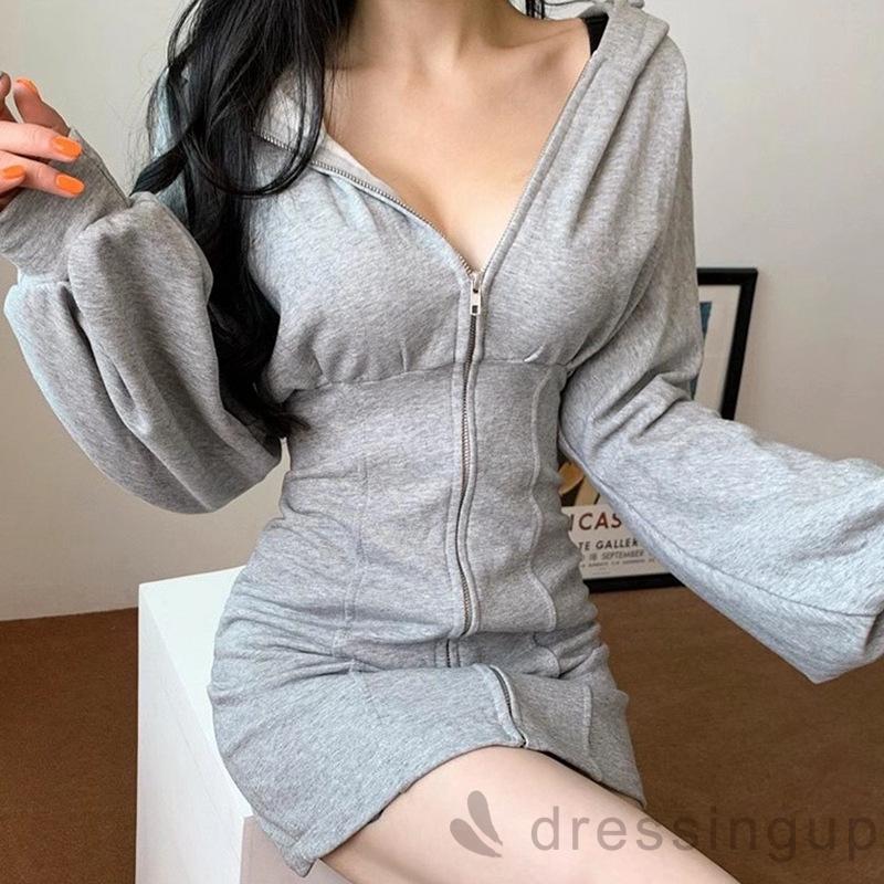 Đầm Tay Dài Cổ Chữ V Màu Trơn Thiết Kế Thanh Lịch Cho Nữ | BigBuy360 - bigbuy360.vn