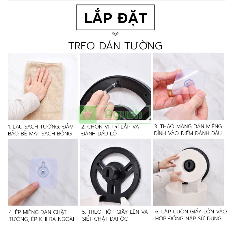 Hộp để giấy vệ sinh dán tường công nghiệp INTERHASA E1008 trắng cuộn cỡ lớn đồ treo trong nhà tắm toilet chống nước