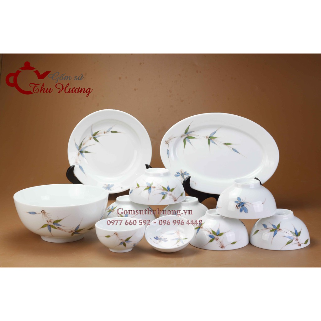 Bộ đồ ăn Bát Tràng họa tiết thanh trúc vẽ tay (lựa chọn 3 set)